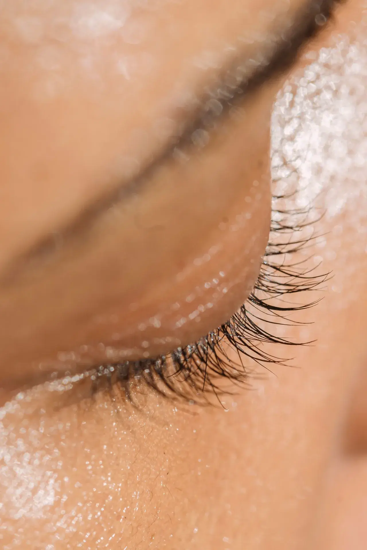 Stock photograph: close-up of a closed eye and eyelashes.